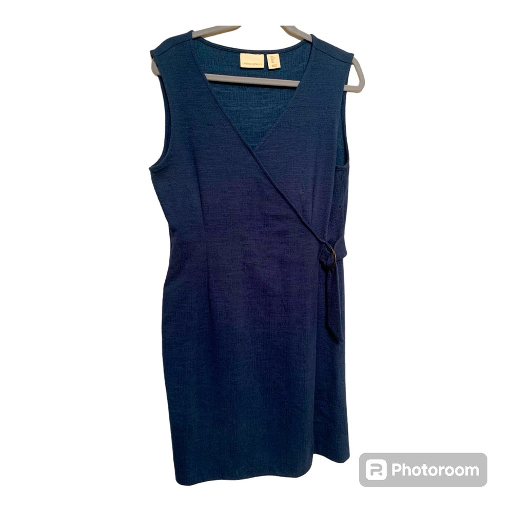 Cynthia Rowley Faux Wrap Sleeveless V-Neck Buckle Navy Blue Dress Size Large